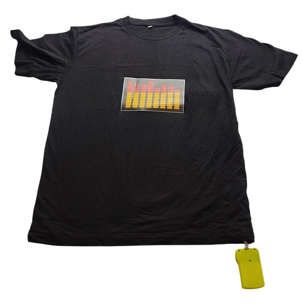 Sound Activated LED Light Up Men's T-Shirt Black Equalizer Music Party Tee Large